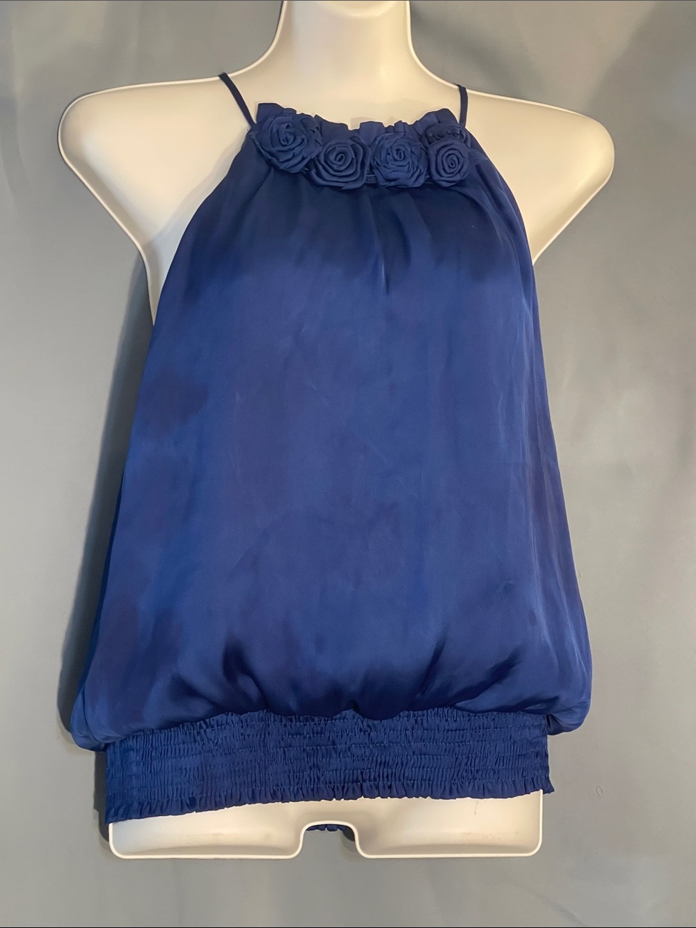Forever 21 Navy Rose-Trim Halter Bubble Tank